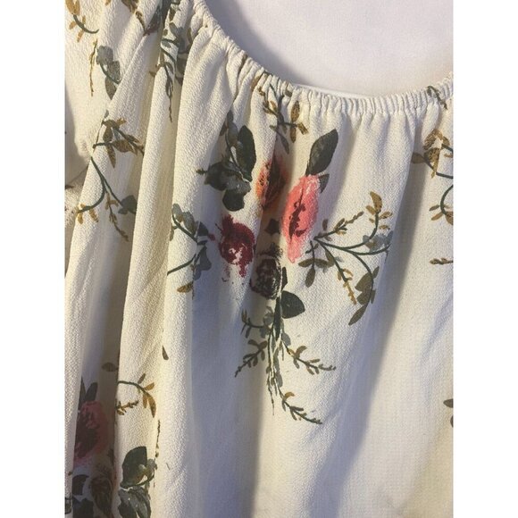 Boho Romantic Shirt Top Blouse White floral Womens Size Medium M - Picture 2 of 3